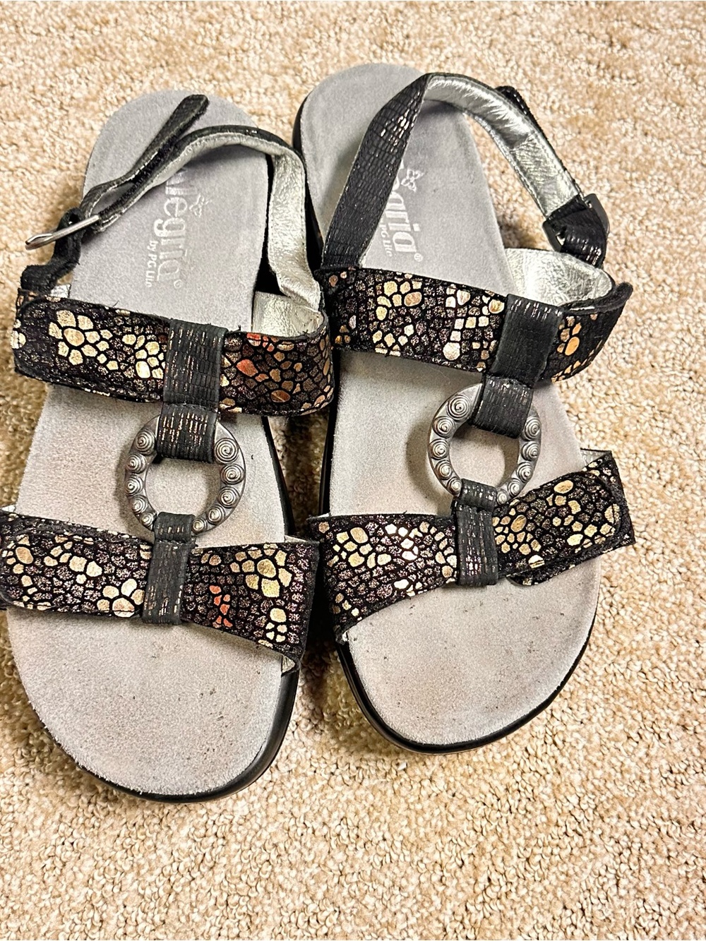 Alegria Julie Pewter Mosaic Leather Sandals Size 9
